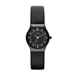 Black Leather & Ceramic Women's Watch