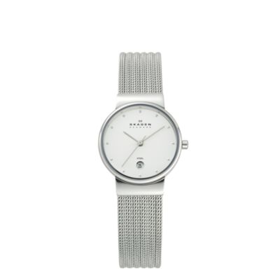 Skagen Ancher Striped Steel Mesh Watch 355Sss1 White