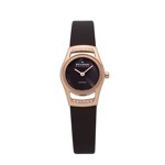 Black Leather Women's Two Hand Swiss Watch