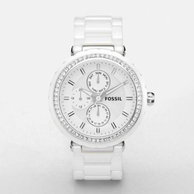 Fossil CE1008, White Multifunction Ceramic Dial