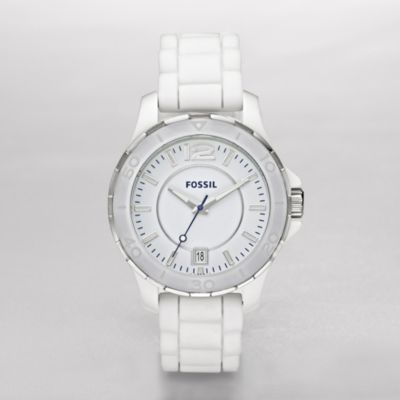 Fossil Riley Silicone & Ceramic Watch - White