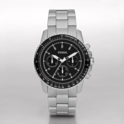 Fossil Stella Large Aluminum Watch Silver-Tone with Black
