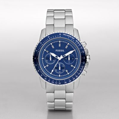 Fossil Stella Large Aluminum Watch Silver-Tone with Blue