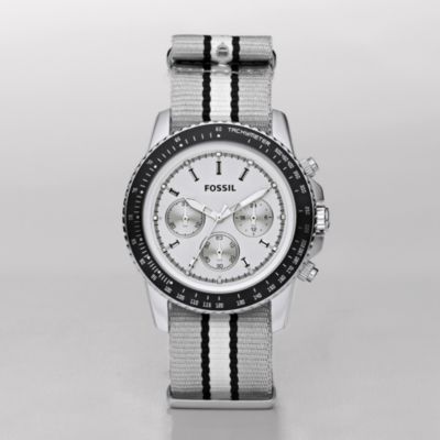 Fossil XL Stella Nylon Silver Chronograph Dial Watch