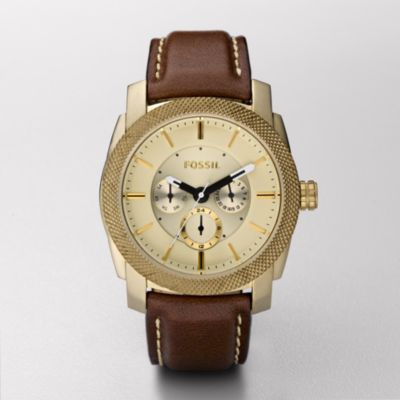 Fossil Machine Leather Watch Brown with Vintaged Bronze