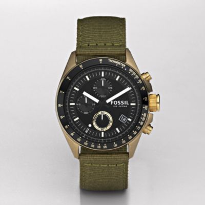 Fossil Decker Nylon Watch - Olive with Vintaged Bronze