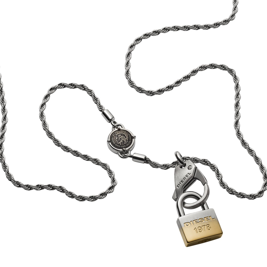 Diesel Lock Pendant Stainless Steel Necklace Dx1203040 Jewelry - DX1203040-WSI Diesel Lock Pendant Stainless Steel Necklace Dx1203040 Jewelry - DX1203040-WSI