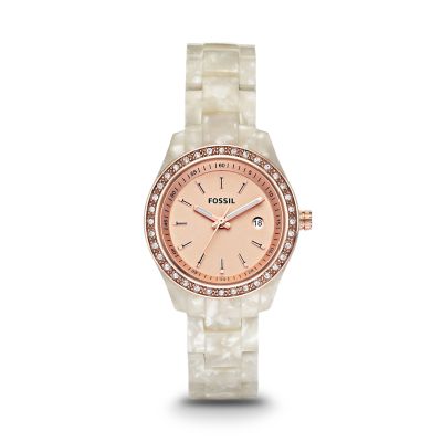 ES2864 - Stella Mini Resin Watch - Pearlized White with Rose
