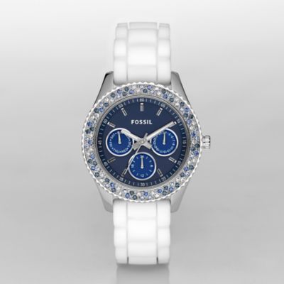 Fossil Stella Silicone Watch - White with Navy