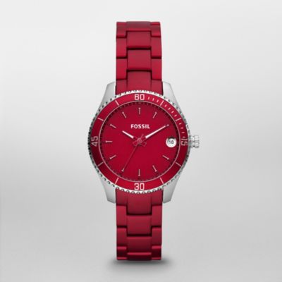 Fossil Stella Mini Aluminum and Stainless Steel Watch Red