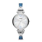 Georgia Three Hand Stainless Steel and Leather Watch - Blue