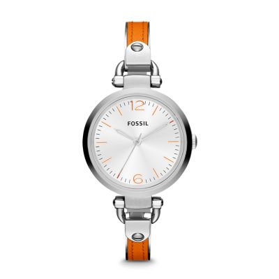 ES3257 - Georgia Three Hand Stainless Steel and Leather Watch - Orange