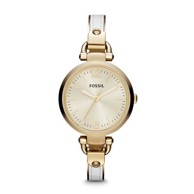 ES3260 - Georgia Three Hand Stainless Steel and Leather Watch – White with Gold-Tone