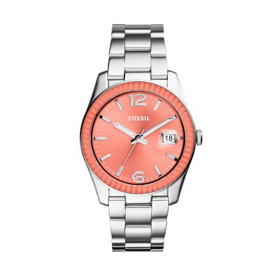 Fossil Perfect Boyfriend Three-Hand Date Stainless Steel Watch Es3729 Red