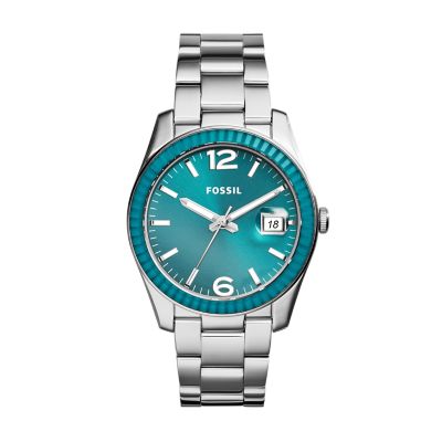 Fossil Perfect Boyfriend Three-Hand Date Stainless Steel Watch Es3765 Blue