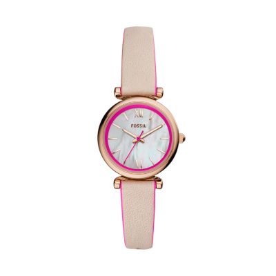 Fossil carlie three outlet hand leather watch