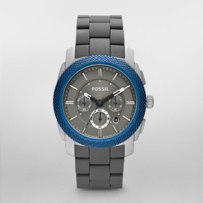 Fossil Machine Silicone and Aluminum Watch - Grey with Blue