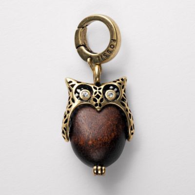 Fossil Wooden Owl Charm