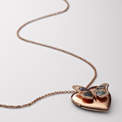 Fossil Heart Butterfly Locket Necklace