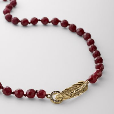 Fossil Bead and Feather Necklace