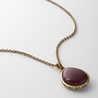 Fossil Dark Raspberry Stone Pendant Necklace