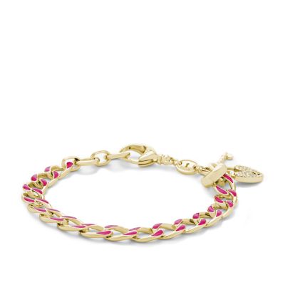 JA6031 - Enamel Link Charm Starter Bracelet - Pink