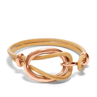 JF00602 - Bracciale in pelle e acciaio - Toni dell'oro rosa e Nude