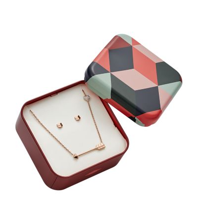 UPC 796483357631 product image for Fossil Chevron Studs And Arrow Necklace Gift Set Jf02814791 Jewelry - JF02814791 | upcitemdb.com