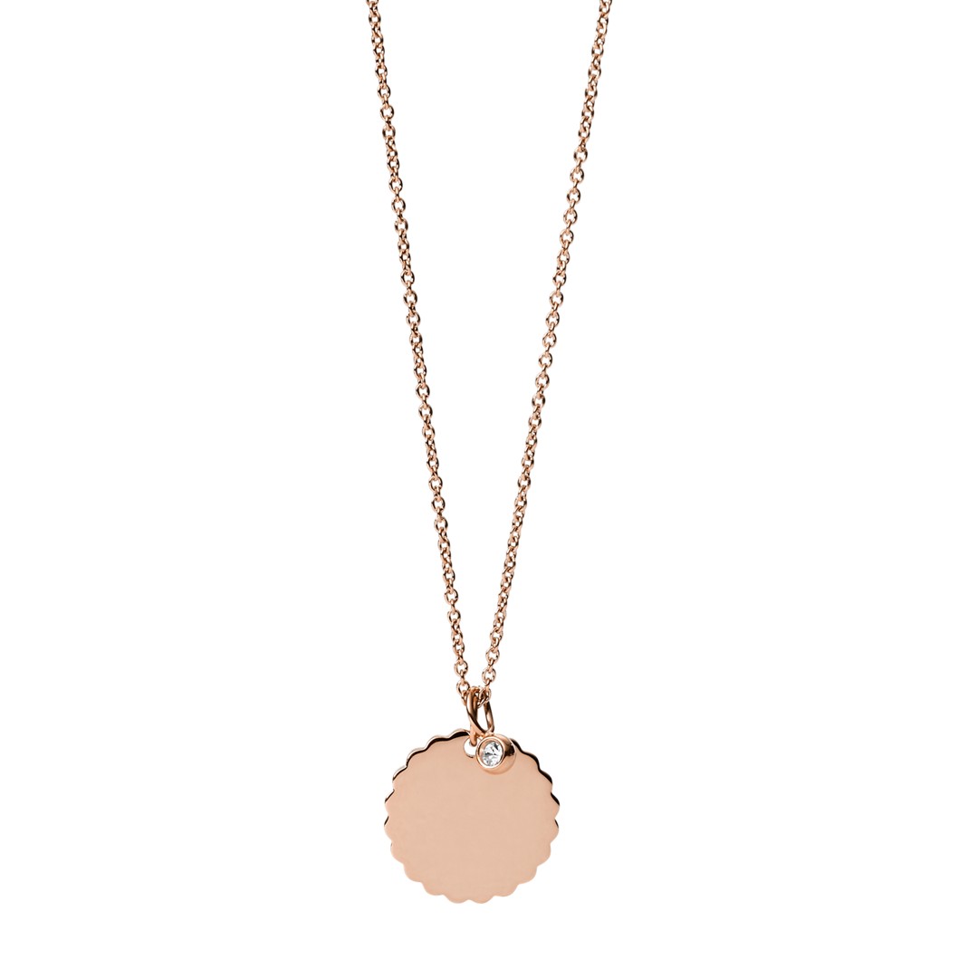 Fossil Scalloped Disc Rose Gold-Tone Stainless Steel Necklace Jf03154791 jewelry - JF03154791-WSI Fossil Scalloped Disc Rose Gold-Tone Stainless Steel Necklace Jf03154791 jewelry - JF03154791-WSI