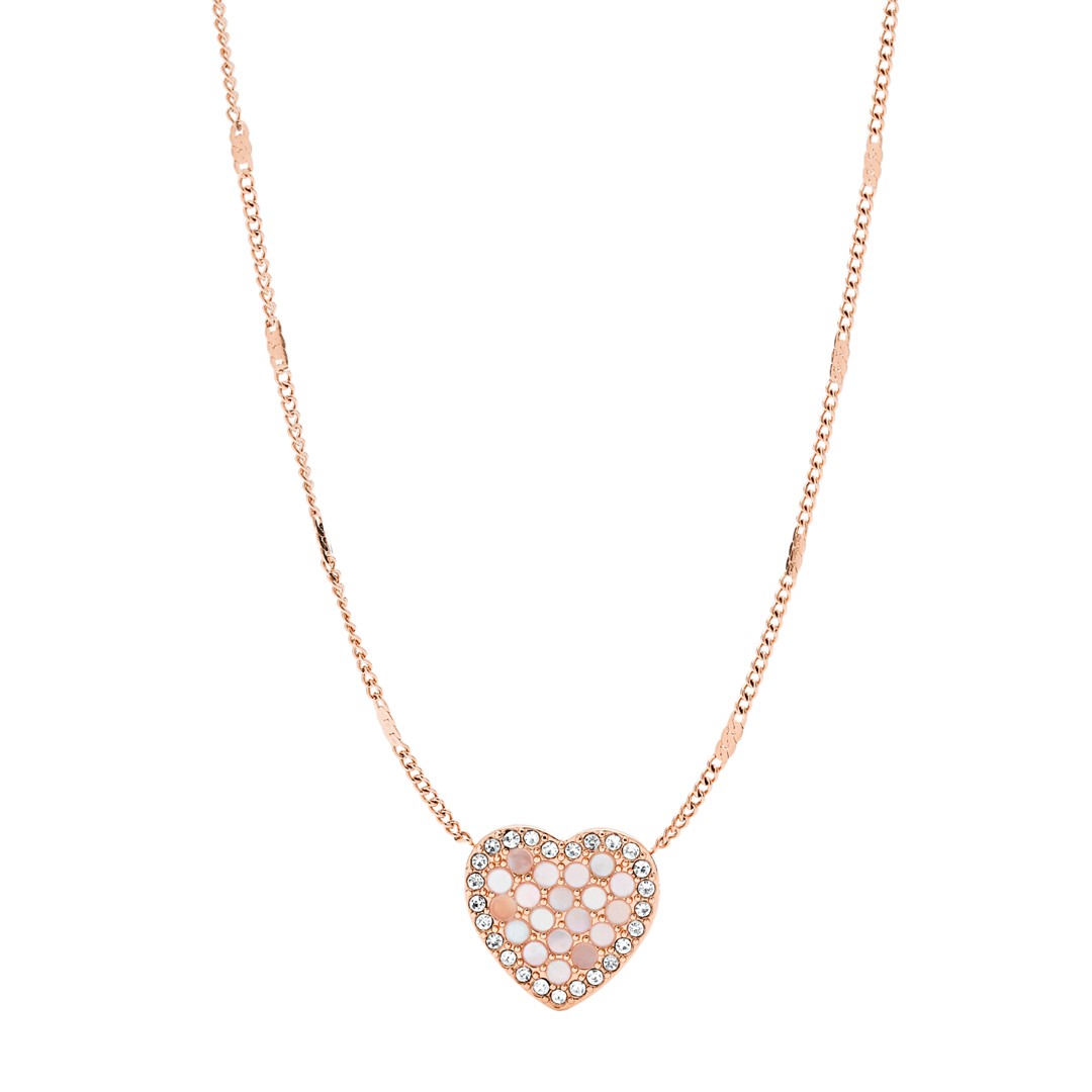 Fossil Mosaic Heart Rose Gold-Tone Stainless Steel Necklace Jf03164791 jewelry - JF03164791-WSI Fossil Mosaic Heart Rose Gold-Tone Stainless Steel Necklace Jf03164791 jewelry - JF03164791-WSI