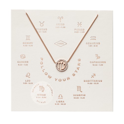 Fossil Virgo Pendant Rose Gold-Tone Stainless Steel Necklace jewelry ROSE GOLD Fossil Virgo Pendant Rose Gold-Tone Stainless Steel Necklace jewelry ROSE GOLD