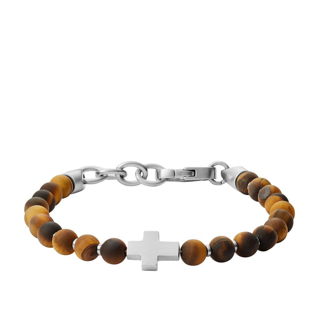 Fossil Tiger&Apos;S Eye And Stainless Steel Beaded Bracelet Jf03416040 jewelry SILVER- JF03416040-WSI Fossil Tiger&Apos;S Eye And Stainless Steel Beaded Bracelet Jf03416040 jewelry SILVER- JF03416040-WSI