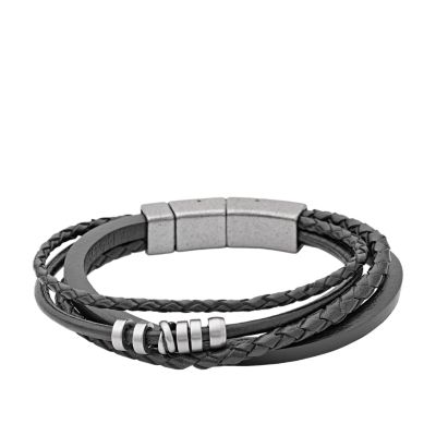 JF85299 - Tris di bracciali in pelle nera