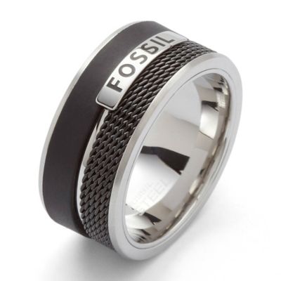 JF86390 - Anello in acciaio con elementi in poliuretano nero