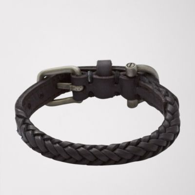 JF87079 - Leather Braided Bracelet - Black