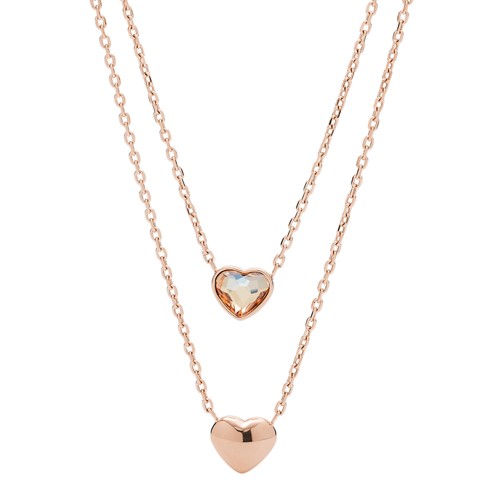 Fossil Convertible Double Heart Rose Gold-Tone Stainless Steel Necklace jewelry JOF00465791 Fossil Convertible Double Heart Rose Gold-Tone Stainless Steel Necklace jewelry JOF00465791