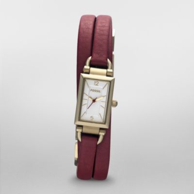 Fossil Delaney Leather Watch - Berry