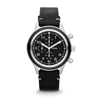 JR1440 - Compass Chronograph Leather Watch - Black