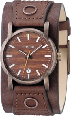 Fossil Analog Wood Dial Watch