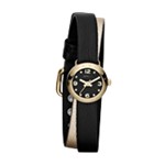 Amy Double Wrap Gold Tone Black Leather Watch