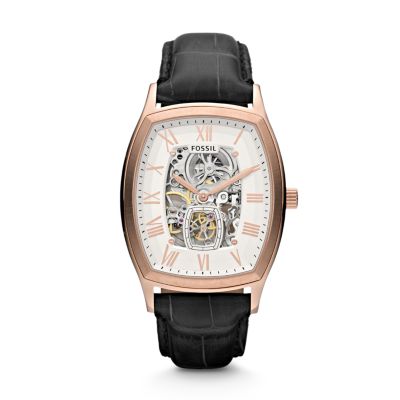 ME3024 - Ansel Automatic Leather Watch - Black