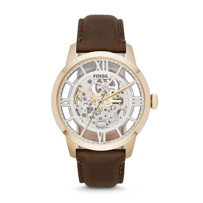 Fossil Townsman Automatic Brown Leather Watch Me3043 Silver