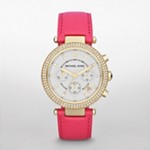 Parker Gold Tone Glitz Pink Leather Watch