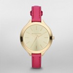 Slim Runway Gold Tone Pink Leather Watch