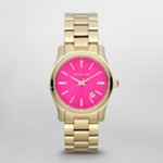 Runway Midsized Gold Tone Pink Dial Watch