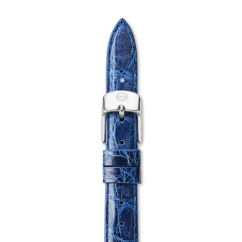 The rich hue of the Royal Blue Crocodile strap is sure to dress up any watch. This playful strap is easily interchangeable with any 12mm MICHELE watch and features the signature logo engraving on the stainless-steel buckle.