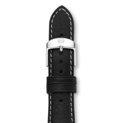 20mm Black with White Stitching Calfskin Strap (Extra Long)