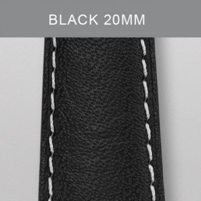 20mm Black with White Stitching Calfskin Strap (Extra Long)