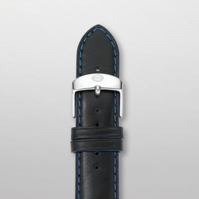 20mm Black with Blue Stitching Calfskin Strap (Extra Long)