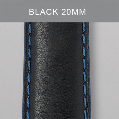 20mm Black with Blue Stitching Calfskin Strap (Extra Long)